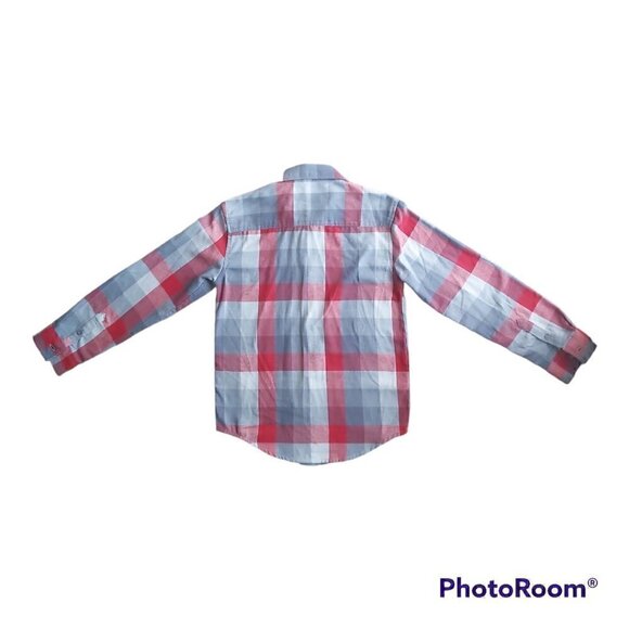 Calvin Klein Jeans Boys Size 8 (S) Red/White/Gray Plaid Button Down Shirt - Picture 2 of 10